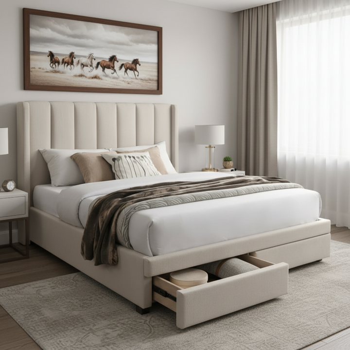 Fay Queen Bed with End Drawers - Sand