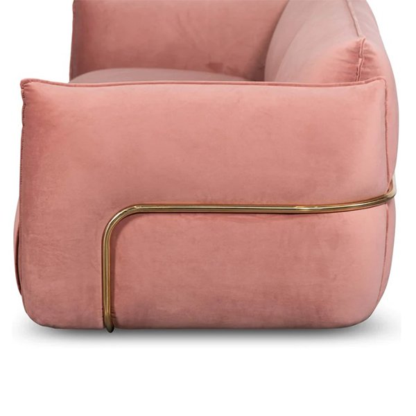 Ferrell 3 Seater Sofa - Blush Pink With Brass Frame