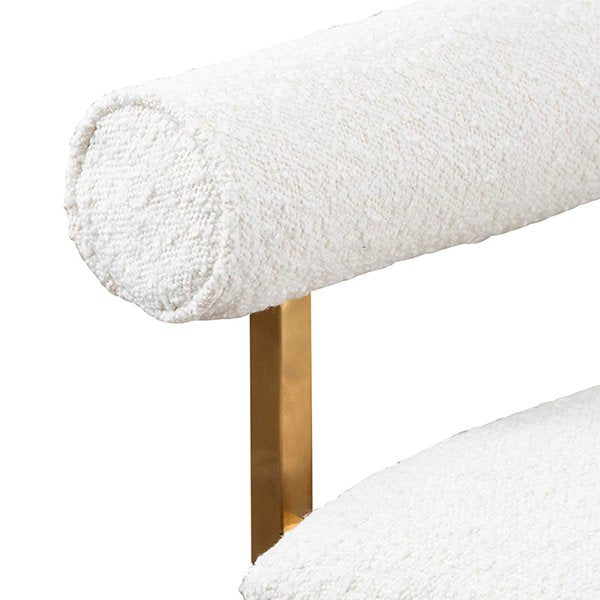 Florence Ivory White Boucle Bench - Brushed Gold Base