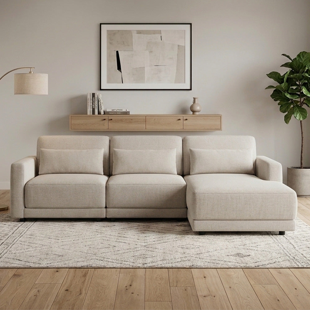 Forbes 3 Seater Modular Fabric Sofa with Ottoman - Beige