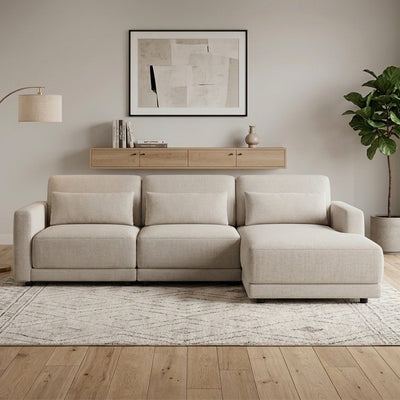 Forbes 3 Seater Modular Fabric Sofa with Ottoman - Beige