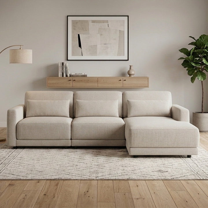 Forbes 3 Seater Modular Fabric Sofa with Ottoman - Beige