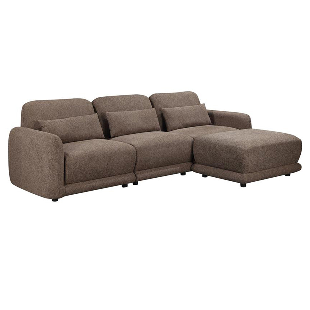 Forbes 3 Seater Modular Fabric Sofa with Ottoman - Brown
