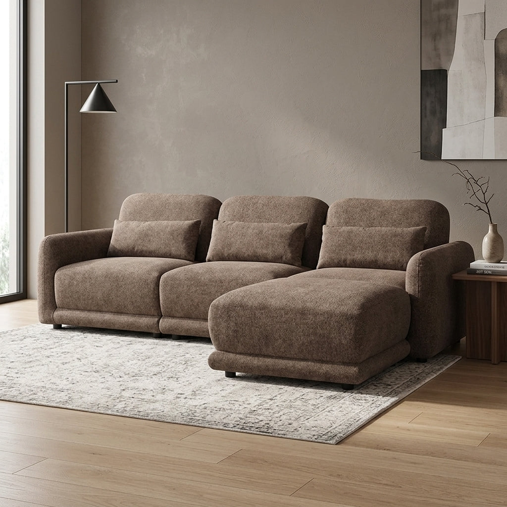 Forbes 3 Seater Modular Fabric Sofa with Ottoman - Brown
