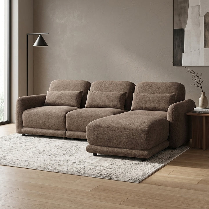 Forbes 3 Seater Modular Fabric Sofa with Ottoman - Brown