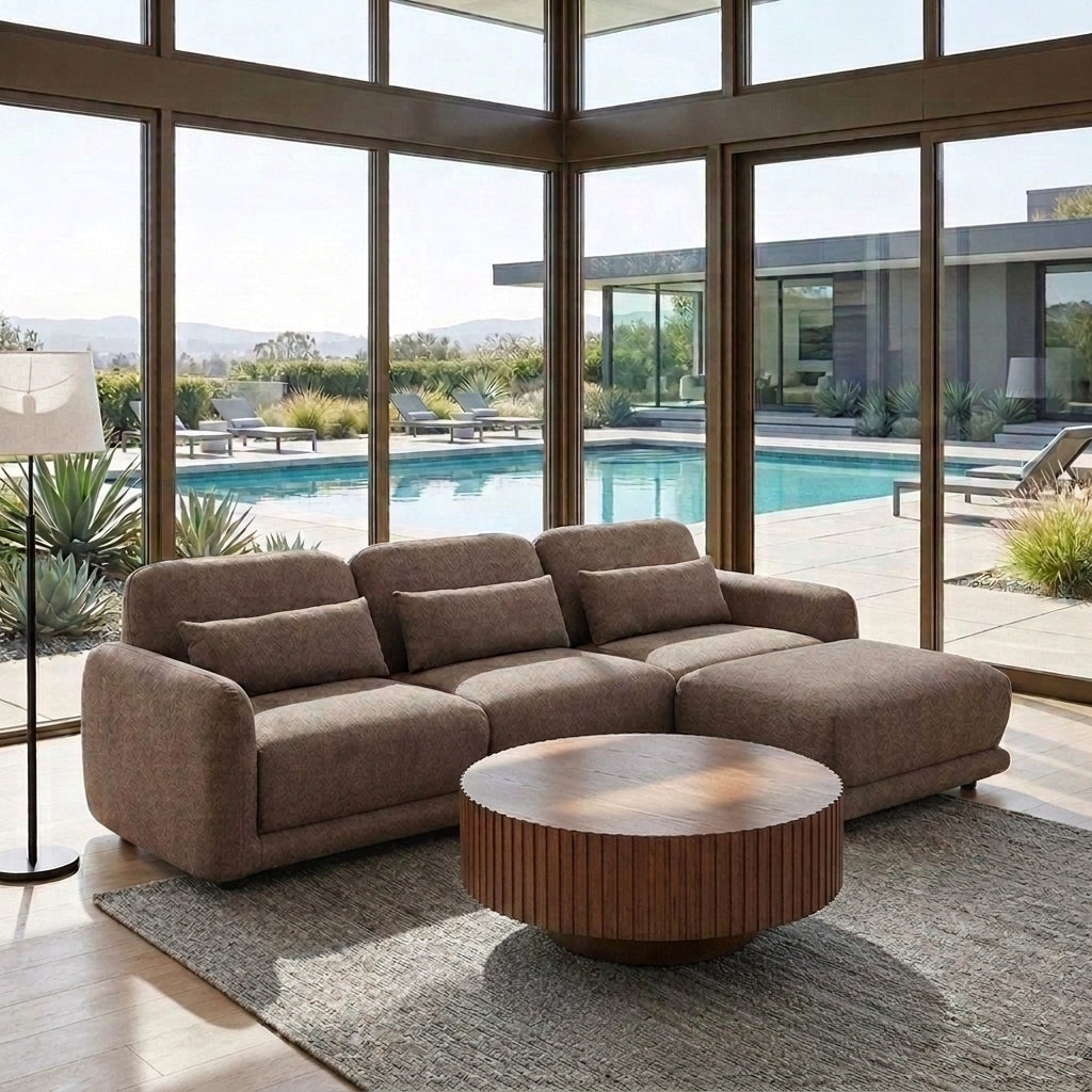 Forbes 3 Seater Modular Fabric Sofa with Ottoman - Brown