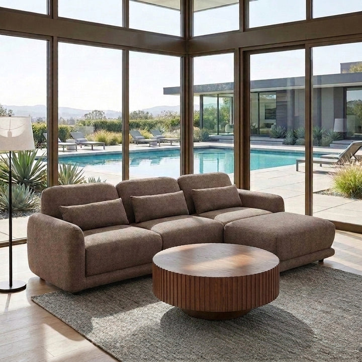 Forbes 3 Seater Modular Fabric Sofa with Ottoman - Brown