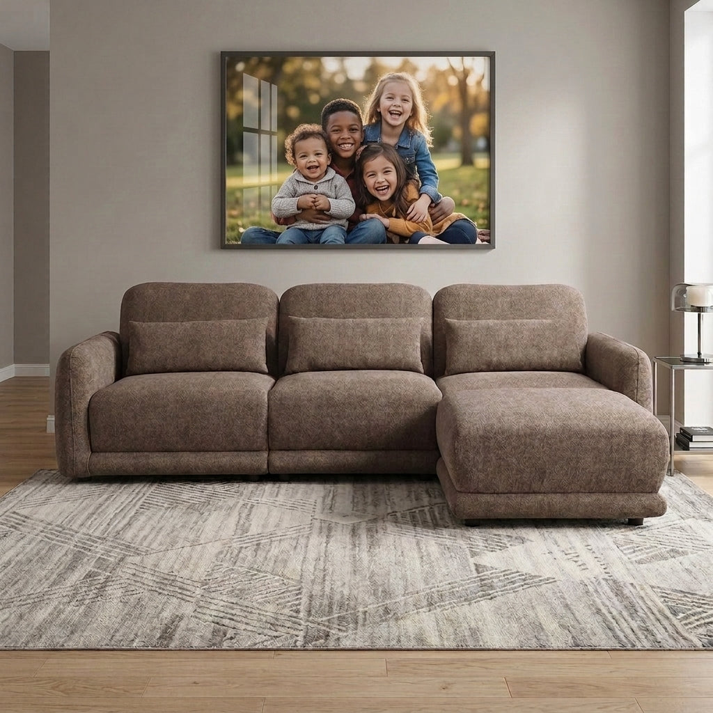 Forbes 3 Seater Modular Fabric Sofa with Ottoman - Brown