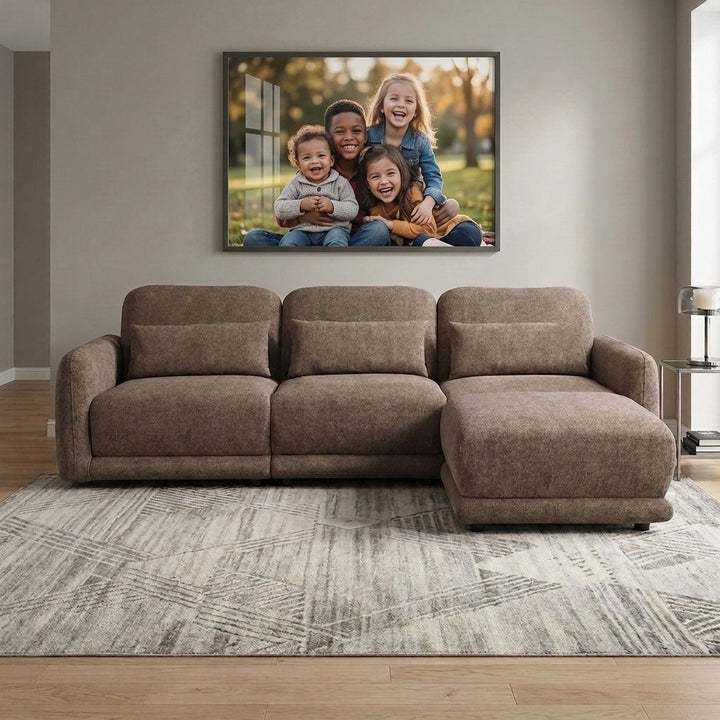 Forbes 3 Seater Modular Fabric Sofa with Ottoman - Brown