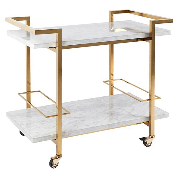 Franklin White Marble Bar Cart - Gold