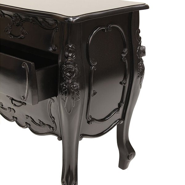 Rococo Bedside - 3 Drawer - Black