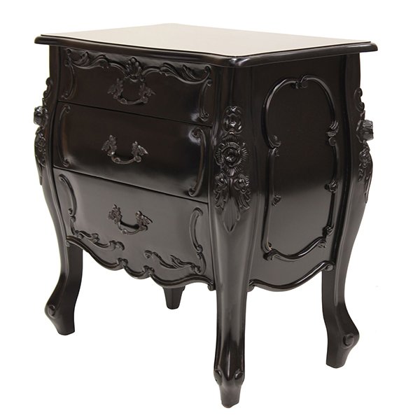 Rococo Bedside - 3 Drawer - Black