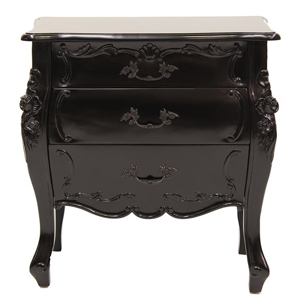 Rococo Bedside - 3 Drawer - Black