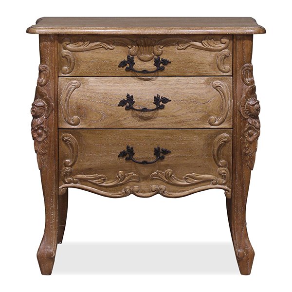 Rococo Bedside - 3 Drawer - Weathered Oak