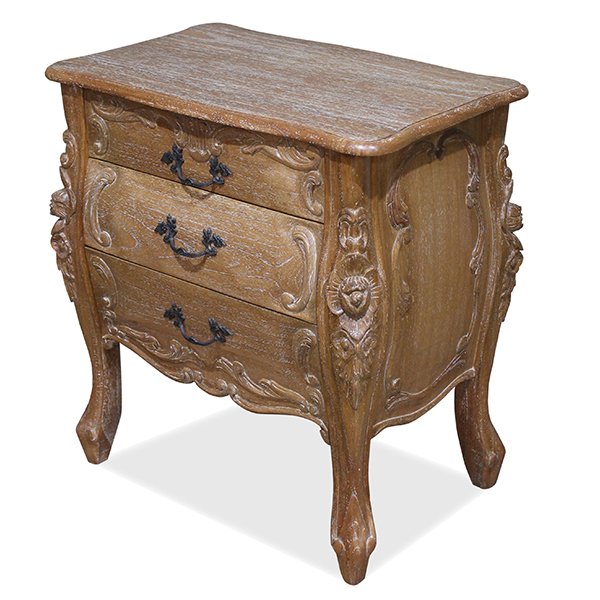 Rococo Bedside - 3 Drawer - Weathered Oak