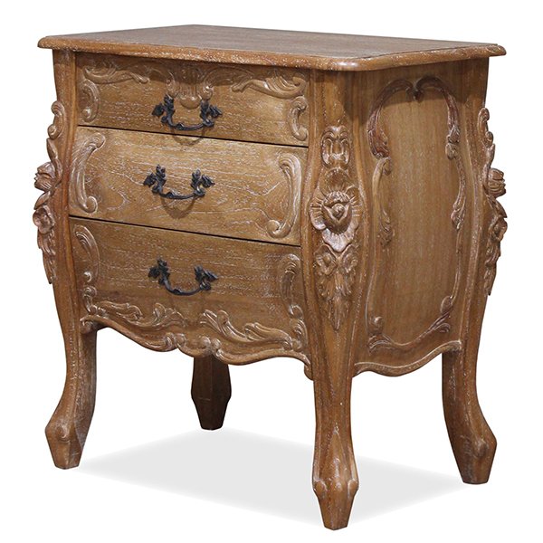 Rococo Bedside - 3 Drawer - Weathered Oak