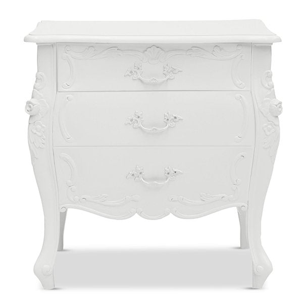 Rococo Bedside - 3 Drawer - White