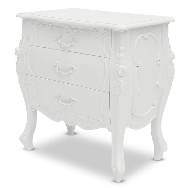 Rococo Bedside - 3 Drawer - White