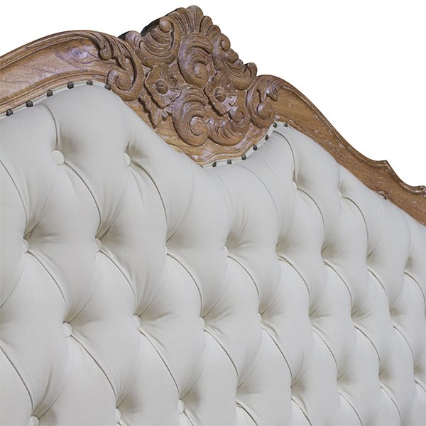 French Provincial Louis Upholstered Headboard - Queen - Weathered Oak