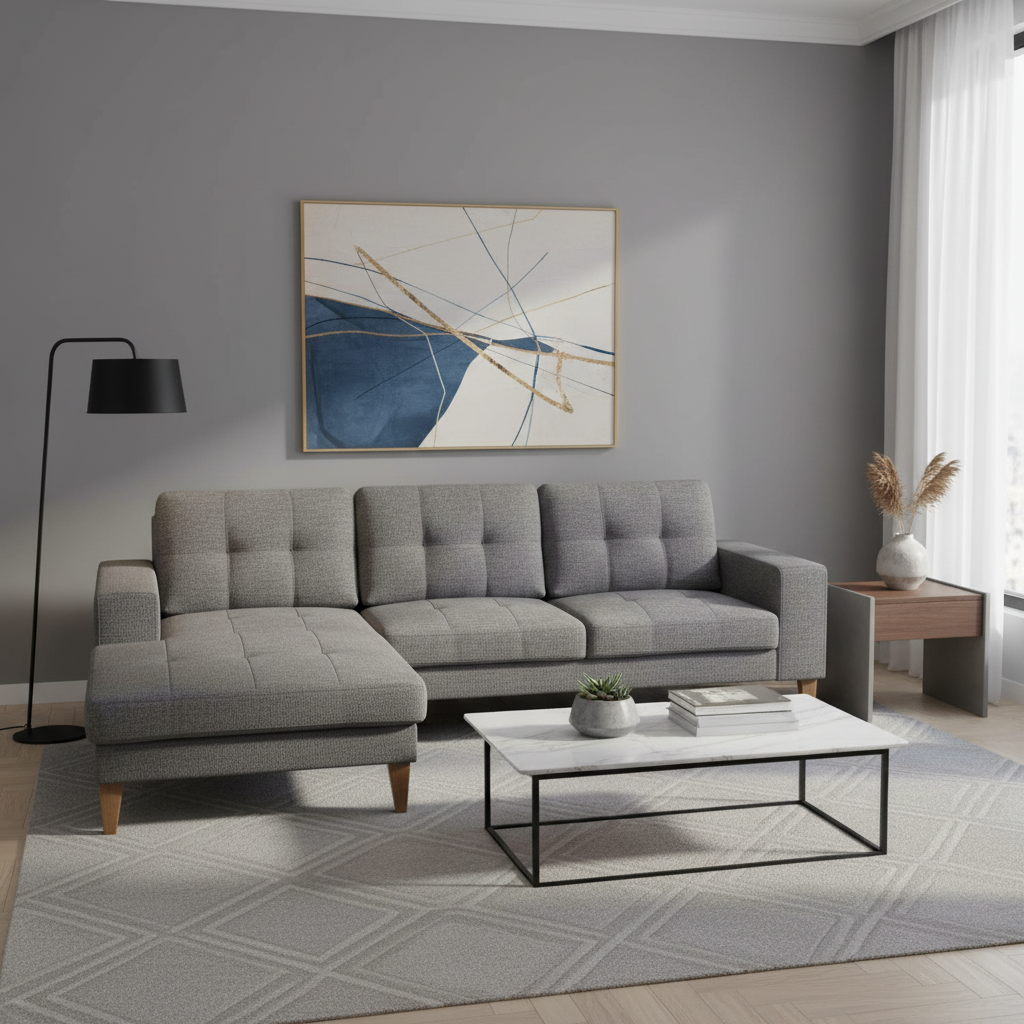 Gabriel 2 Seater Fabric Sofa with LHF Chaise - Grey