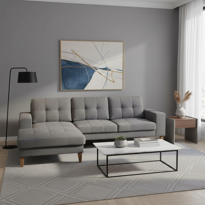 Gabriel 2 Seater Fabric Sofa with LHF Chaise - Grey