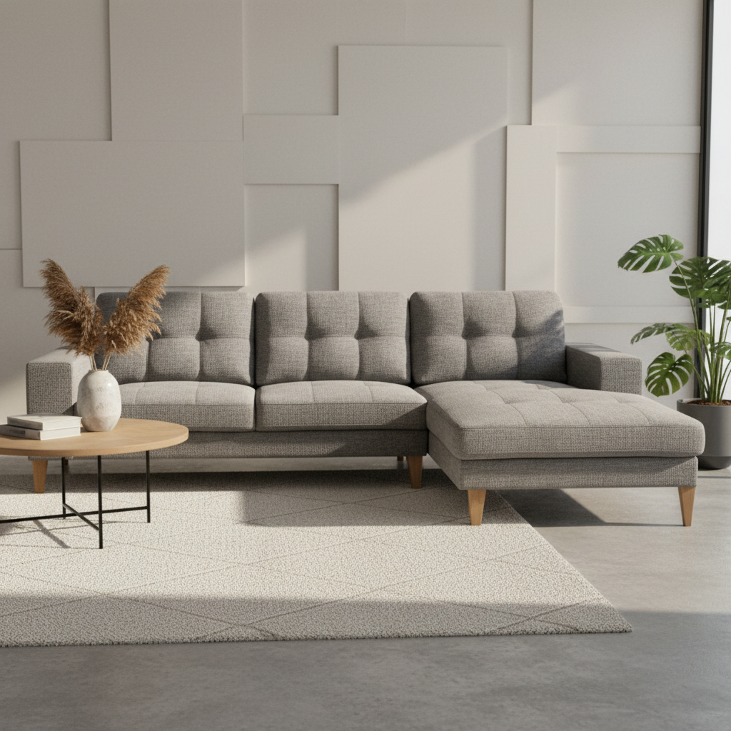 Gabriel 2 Seater Fabric Sofa with RHF Chaise - Grey