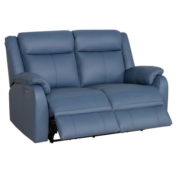 Gaucho Leather Powered 2 Seater Recliner Sofa - Marine Blue