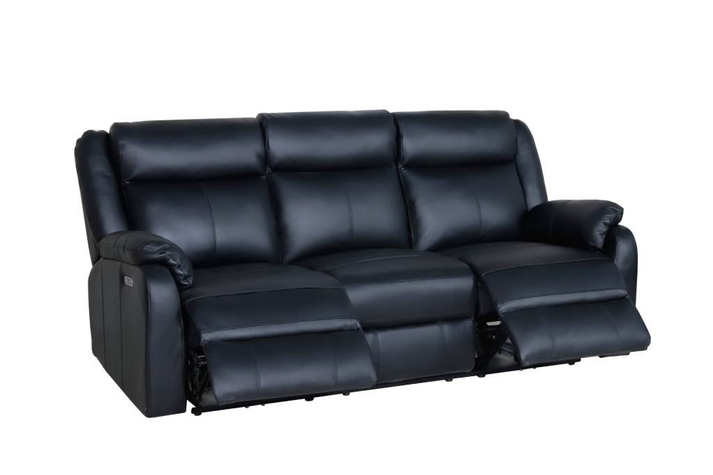 Gaucho Leather Powered 3 Seater Recliner Sofa - Black