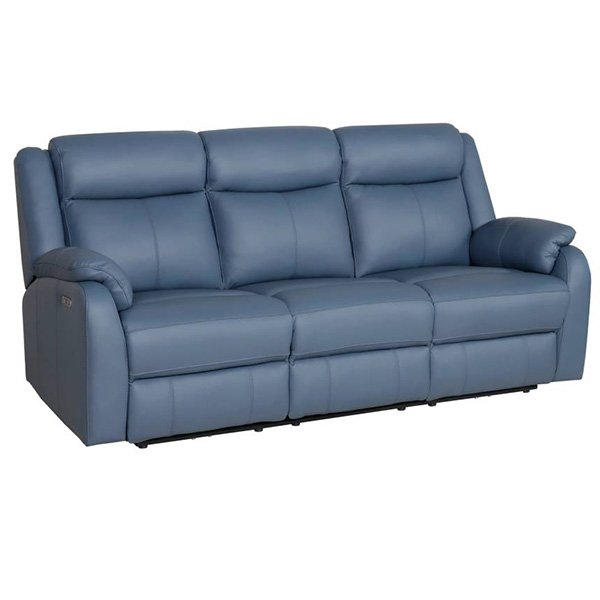 Gaucho Leather Powered 3 Seater Recliner Sofa - Marine Blue