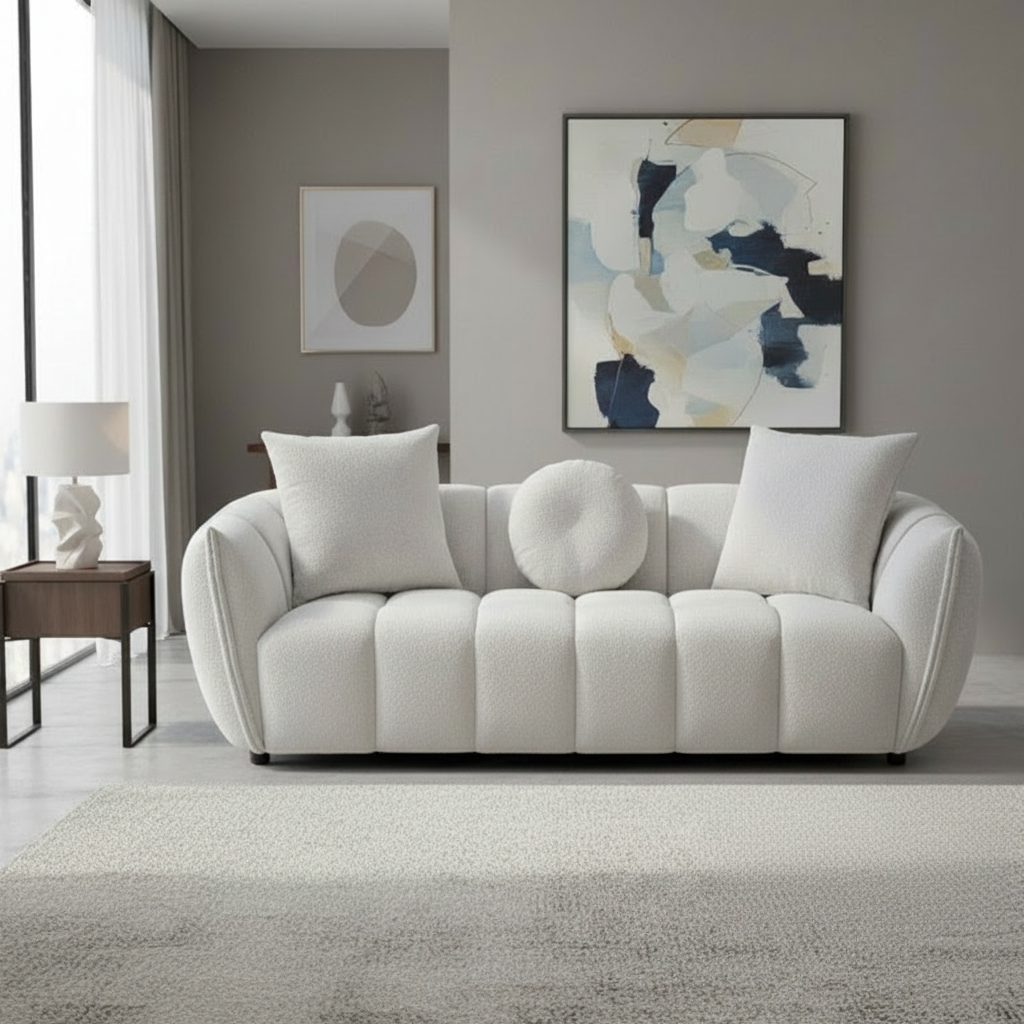 Giovanni 3 Seater Fabric Sofa - Ivory