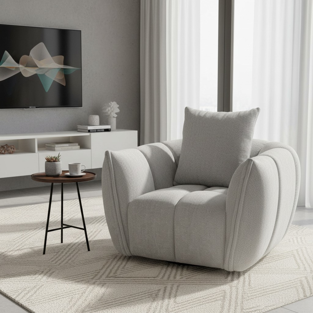 Giovanni Swivel Fabric Armchair - Ivory