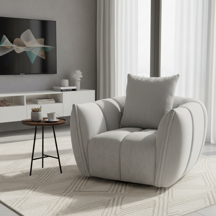 Giovanni Swivel Fabric Armchair - Ivory