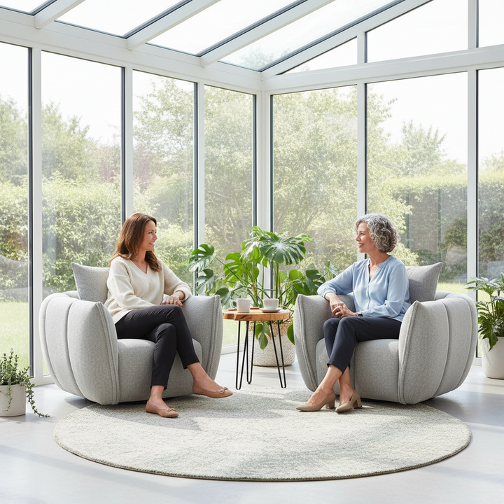 Giovanni Swivel Fabric Armchair - Ivory