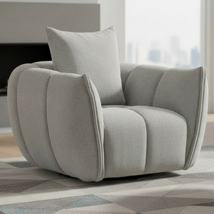 Giovanni Swivel Fabric Armchair - Ivory