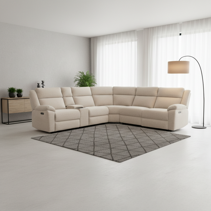 Glebe Corner Modular Fabric Recliner Sofa - Sand