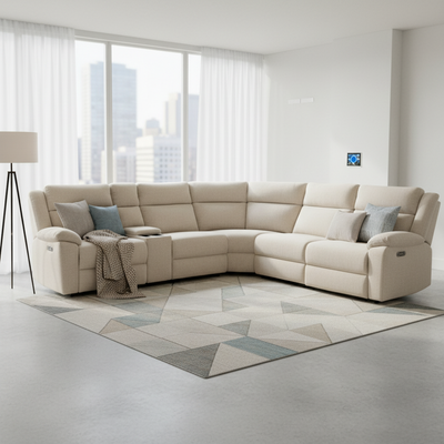 Glebe Corner Modular Fabric Recliner Sofa - Sand