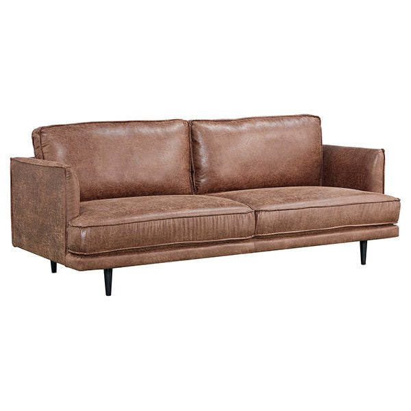 Glenbrook Leather Look Fabric 3 Seater Sofa - Saddle Brown