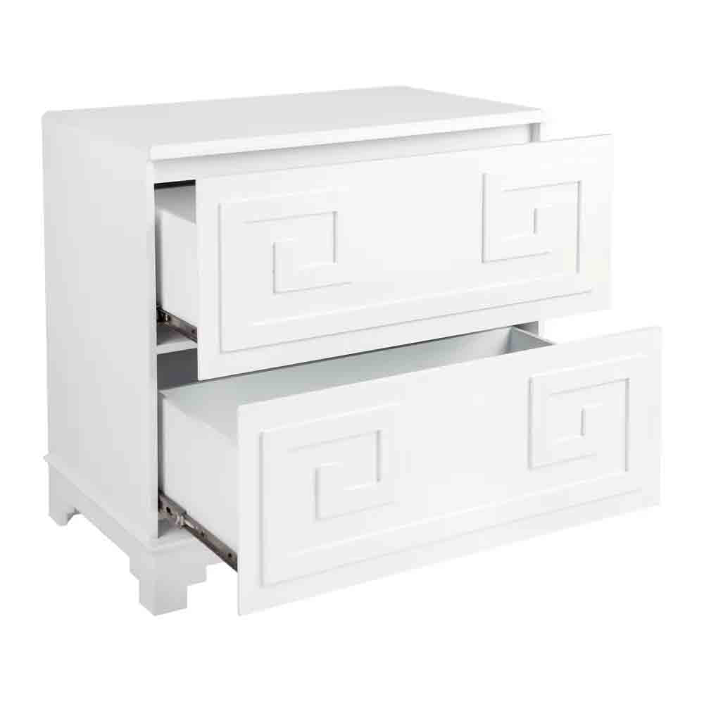 Greek Key Bedside Table - White