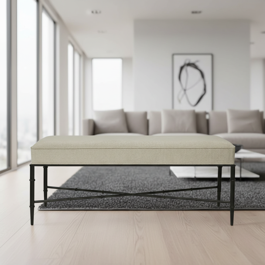 Hacienda Black Iron Bench Ottoman - Wheat