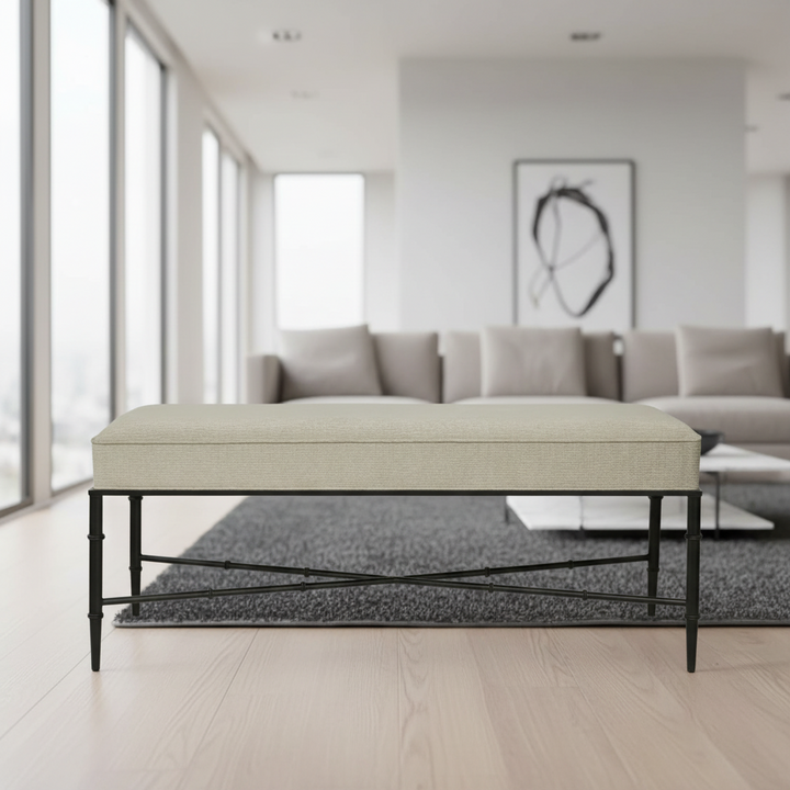 Hacienda Black Iron Bench Ottoman - Wheat