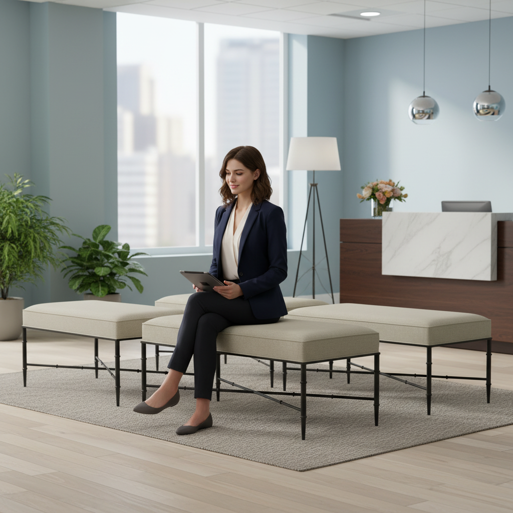 Hacienda Black Iron Bench Ottoman - Wheat