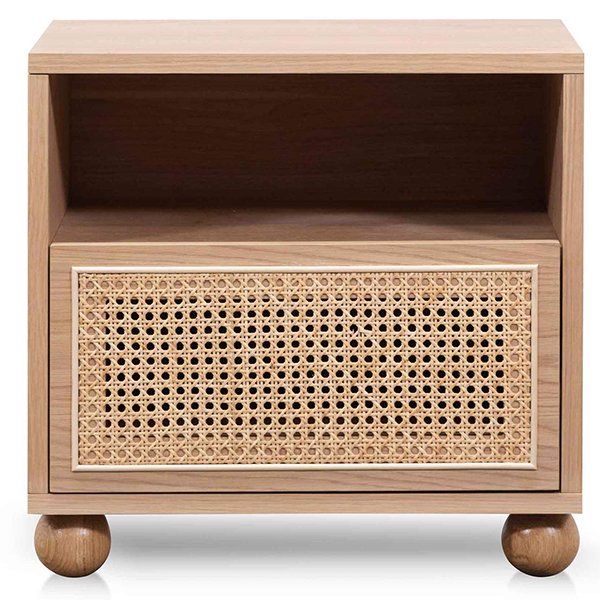 Haley Wooden Side Table with Rattan Front - Natural