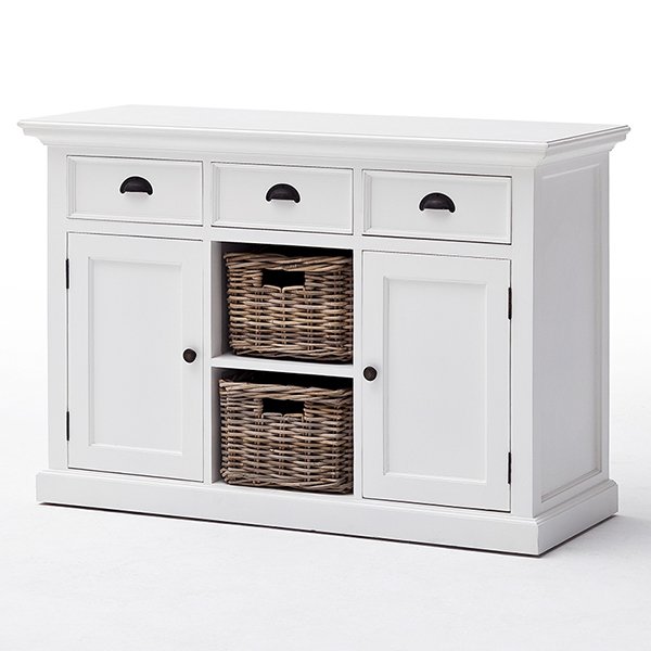 Halifax Mahogany Timber 2 Door 3 Drawer Buffet with 2 Rattan Baskets