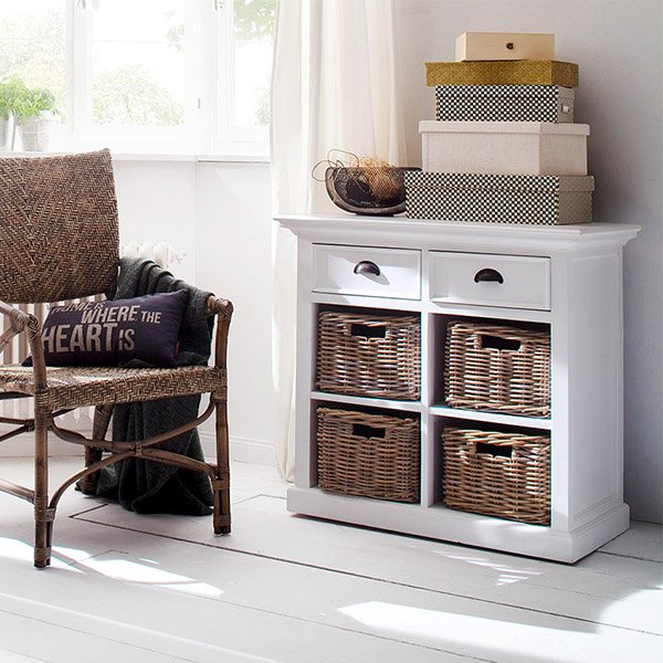 Halifax Mahogany Timber 2 Drawer Sideboard Buffet with 4 Rattan Baskets