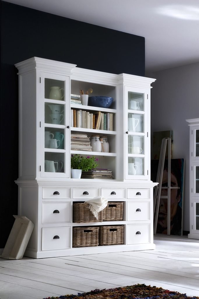 Halifax Mahogany Timber Library Hutch with Basket Set