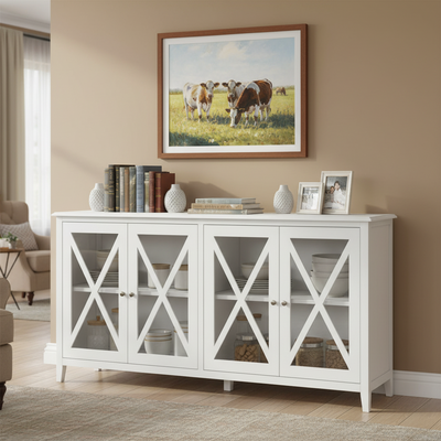Hampton White Glass Door Timber Buffet