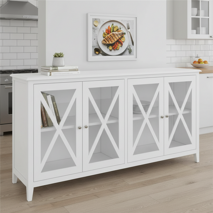 Hampton White Glass Door Timber Buffet