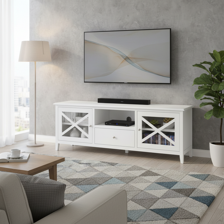 Hampton White Large Timber TV Entertainment Unit