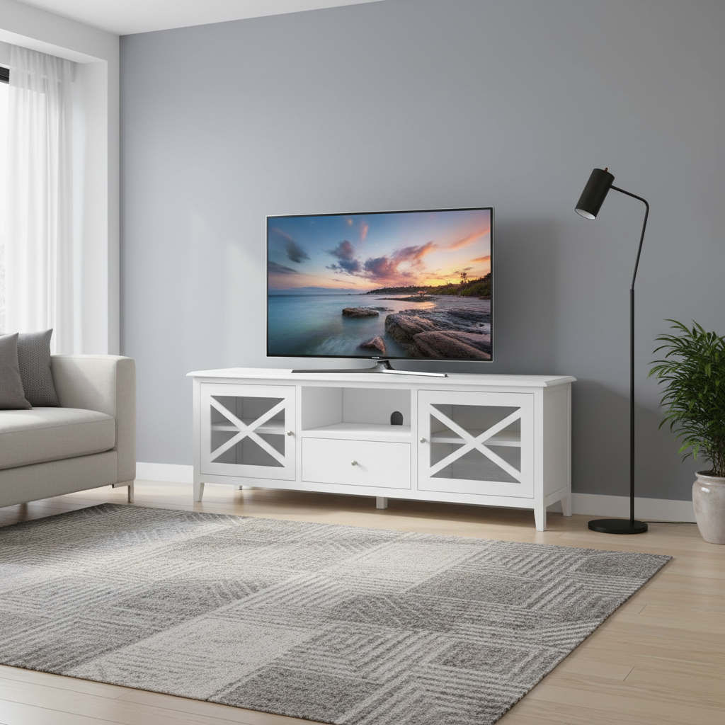 Hampton White Large Timber TV Entertainment Unit
