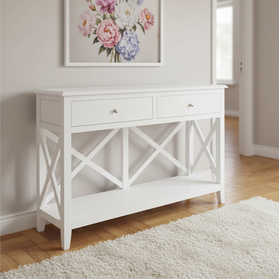 Hampton White Timber 2 Drawer Console Hall Table